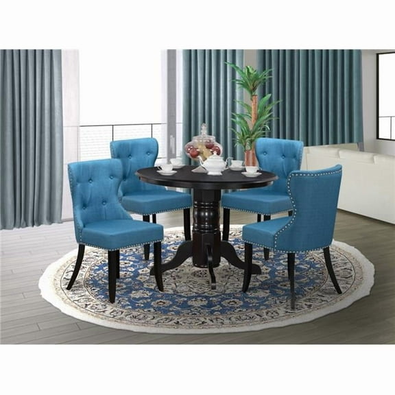 Shelton Wooden Dining Table Set - Black & Mineral Blue, Set of 4