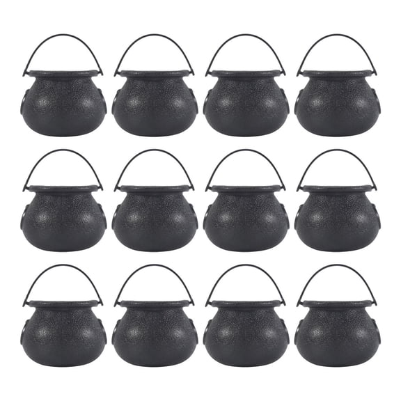 12Pcs Mini Black Cauldron with Handle Halloween Mini Witch Cauldron Halloween Pot Candy Holder for Halloween