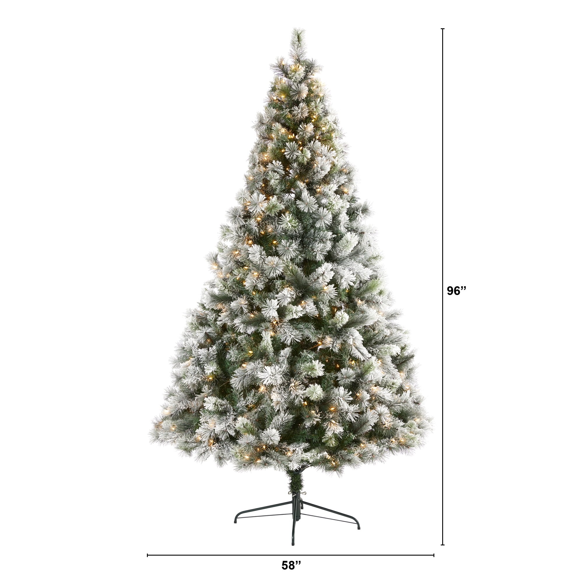 Nearly Natural Clear Prelit 500 LED Green Flocked Pine Flocked Oregon Pine Artificial Christmas Tree, with 1172 Bendable Branches 8'