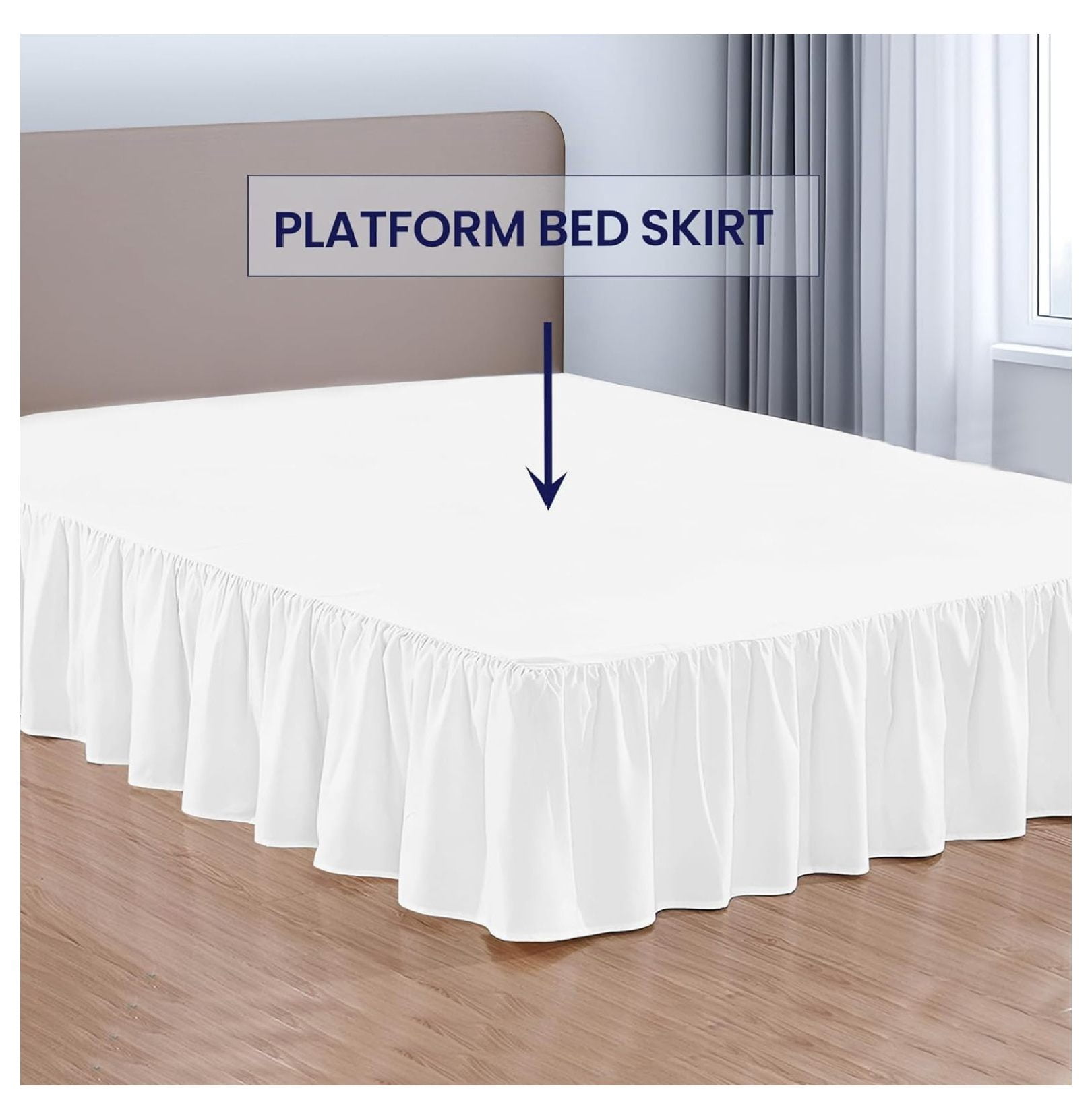 20 Inch Drop Ruffled Bed Skirt Queen Size - Classic Gathered Styling, Platform Style Dust Ruffle with Secure Fit, Split Corners, Wrinkle-Resistant Microfiber - White