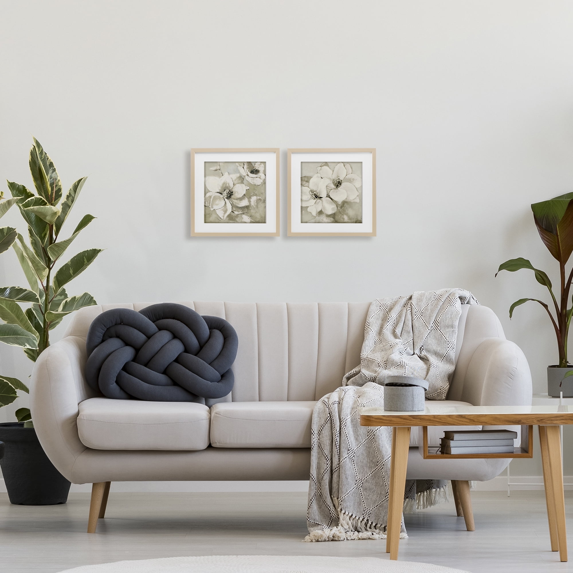 Stupell Industries Beige Magnolias after Rain 2 Piece Birch Framed Print Under Glass Set, design by Lanie Loreth