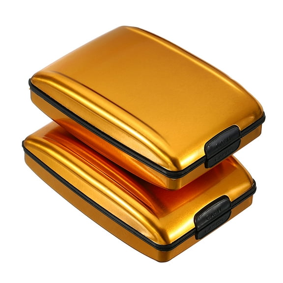 Uxcell RFID Wallet Credit Card Holder Aluminum Metal Women Men Purse Hard Case Yellow 2 Pack
