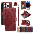 thumbnail image 1 of For iPhone 14 Pro Wallet Case, 9 Card Slots RFID Blocking Crossbody Leather Cover, Zipper Pocket, Detachable Wrist & Shoulder Strap, Magnetic Shockproof Protective Phone Case for Women,Red, 1 of 11