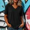 thumbnail image 2 of hoksml Women Heather V Neck Short Sleeve T Shirt Loose Curved Hem Basic Casual Tee for Summer Daily Beach, 2 of 6