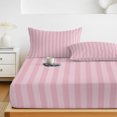 thumbnail image 6 of Cal.King Size Fitted Sheet Set - Pink Stripes 3 Piece Bedding Sets 16" Deep Pocket Fitted Sheet with 2 Pillowcases, Modern Vertical Lines Geometric Minimalist Brushed Microfiber Hotel Bed Sheets, 6 of 9