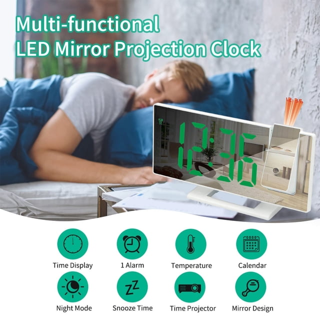 Projection Alarm Clock New Large Screen Display Silent Sleep Electronic Clock Multifunctional Intelligent Digital Nightlight Desk Potty Timer Sand Timer 2 Minute Large Digital Grill Temperature Gauge