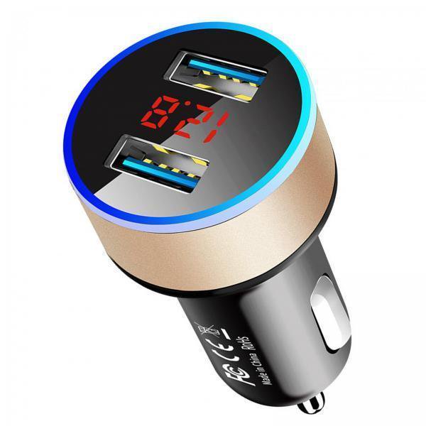 Adaptador de coche,Adaptador de cargador de coche con pantalla LED 12V 24V,Cargador USB con Voltímetro LED Mini Portátil,Encendedor de cigarrillos Cargador USB Teléfonos 2 piezas