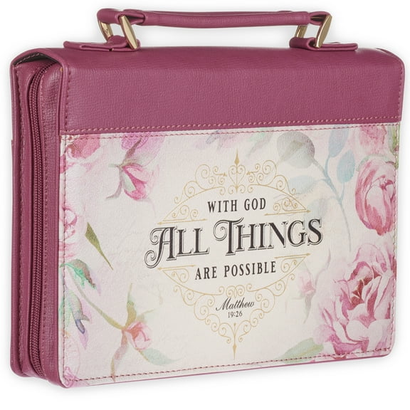 Christian Art Gifts Fashion Bible Cover with God All Things Vintage Rose Mathew 19:26 Faux Leather, Dusty Pink, Large
