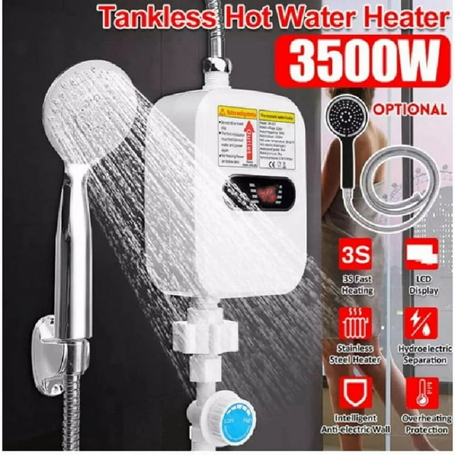 Calentador de Agua Instantáneo Ducha Baño Grifo Enchufe Caliente 3500W Pantalla Digital para Casa Campo . UU.