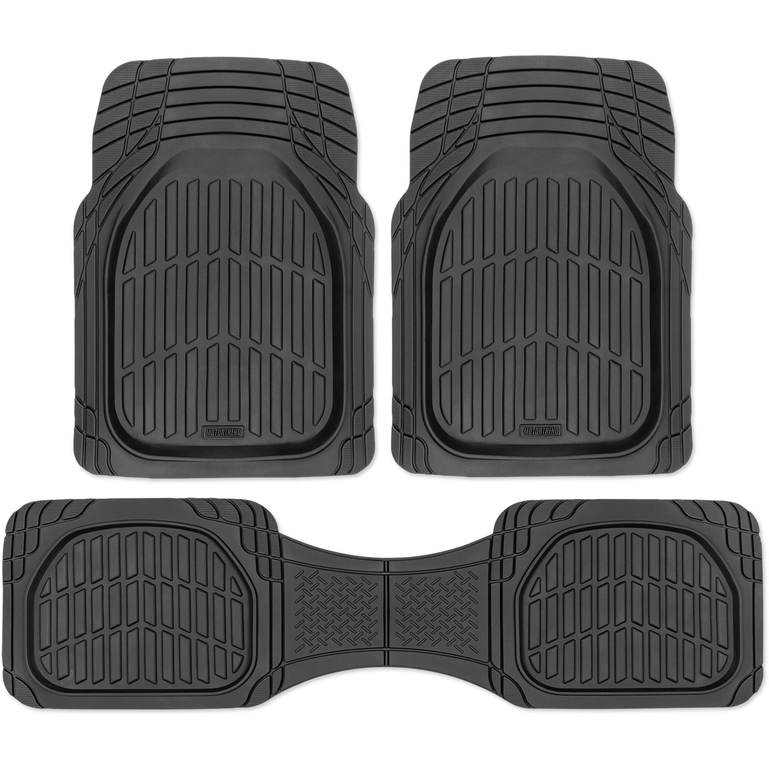 Motor Trend FlexTough Advanced Performance Mats 3PC Rubber Floor Mats for Car SUV Auto All Weather Plus 2 Front Rear Liner Black