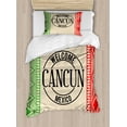thumbnail image 1 of Cacun Duvet Cover Set Twin Size, Welcoming Lettering with the Flag Colors and Design Cultural Motifs, Decorative 2 Piece Bedding Set with 1 Pillow Sham, Pale Mustard Green Vermilion, by Ambesonne, 1 of 3
