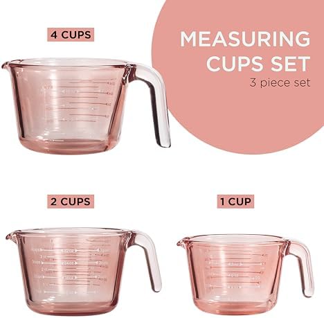 Cook With Color 3-Piece Pink Glass Measuring Cup Set photo 3