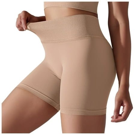 ZHAGHMIN Womens Drawstring Shorts Women S Solid Color Seamless High Waist Tights Yoga Shorts Tummy Control Running Fitness Gym Shorts Pants Khaki SizeL