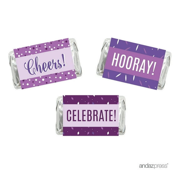 Lavender, Plum, Royal Purple Party, Hershey's Miniatures Chocolates Stickers, Cheers! Hooray! Let's Celebrate, 36-Pack