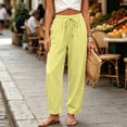 thumbnail image 7 of Linen Pants for Women Beach Vacation High Waist Elastic Drawstring Straight Leg Long Trousers with Pockets, 2XL, 7 of 7