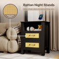 thumbnail image 6 of PetFurnishn 26.18" End Table with Charging Station and Rattan Drawers, Farmhouse Nighstand, Wooden Storage Bedside Table, Living Room, Bedroom(1, Black Oak), 6 of 9