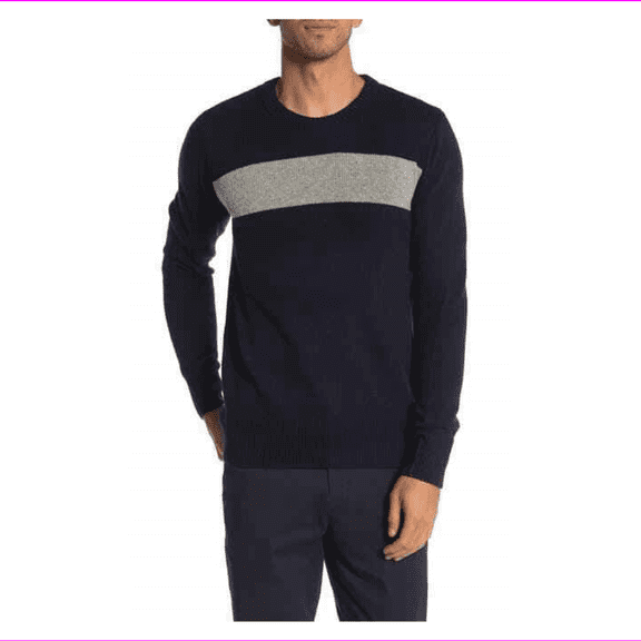 $198 Slate and Stone ,Stripe Crew Neck Sweater,NAVY/LIGHTGREY, Size XL