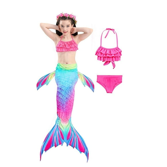 Rainbow Mermaid Girl Tail with Bikini Set - Size M