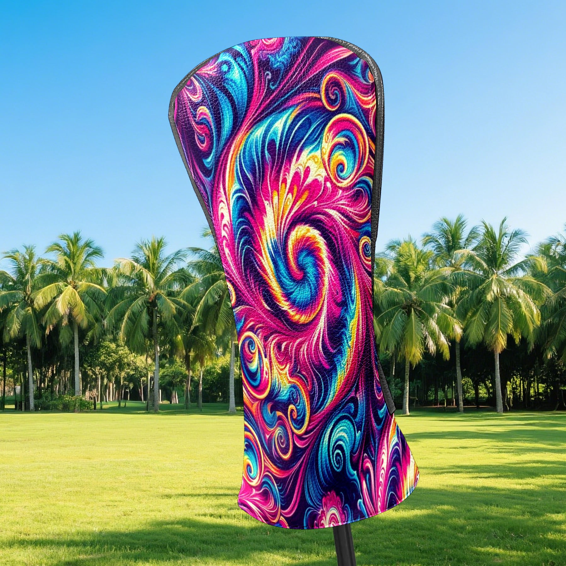 Golf Club Covers, Vibrant Swirl Pattern Premium PU Leather Driver Hybrid Putter Head Covers with Velvet Lining, Waterproof Golf Gifts for Men Women