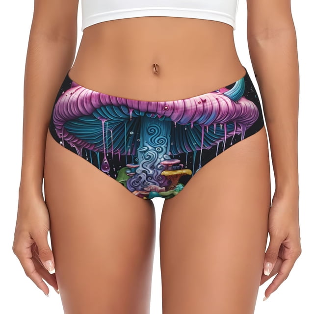 Fotbe Colorful Mushroom Calzones Estampados para Mujer – Ropa Interior de Algodón, Cómoda, Suave y Elástica-3X-Large