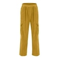 thumbnail image 5 of XFLWAM Womens Cargo Sweatpants Drawstring High Waisted Wide Leg Corduroy Pants Fall Winter Baggy Joggers Trousers with Pockets Yellow XL, 5 of 6