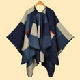 thumbnail image 2 of Women's Color Block Shawl Wrap Plus Size Cardigan Poncho Cape Open Front Long Winter Sweater Coat, 2 of 3