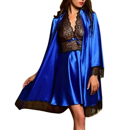 beishanbush 50% Off Clearance Intimates Under $10 2pcs Women Satin Lace Sleepwear Babydoll Underwear Nightdress Pajamas Set