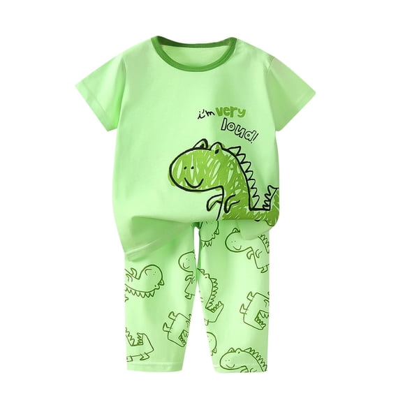 Odeerbi 1-8 Años Conjunto de Verano Para Niños Dinosaurio Camiseta de Manga Corta de Algodón Pantalón Pijama Dos Piezas Conjunto de Dos Piezas