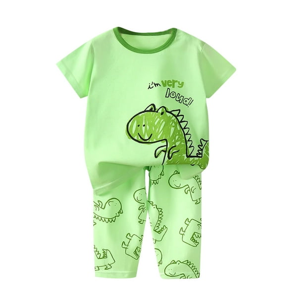 Odeerbi 1-8 Años Conjunto de Verano Para Niños Dinosaurio Camiseta de Manga Corta de Algodón Pantalón Pijama Dos Piezas Conjunto de Dos Piezas