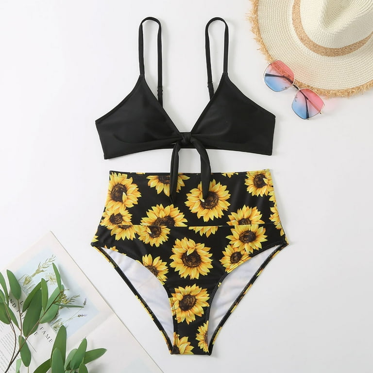 Frostluinai Savings Clearance Women's Sexy Split Bikini Set Sunflower Print  Swimsuit 2 Piece Straps Bathing Suit High Waist Tummy Control Swim Suit