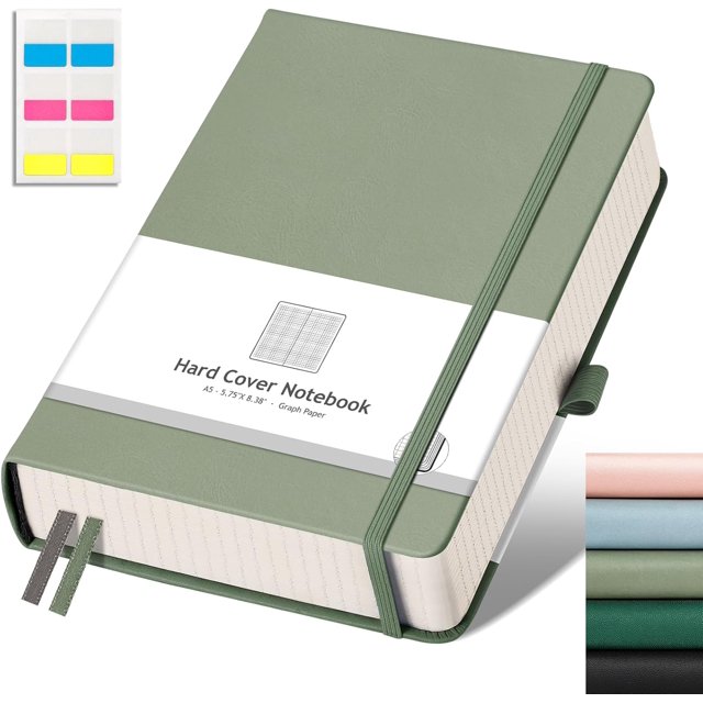 Carnet Papier YWC-Graph, 320 Pages Carnet Papier Quadrillé A5 Épais, 100 GSM Papier Quadrillé Épais, Couverture Rigide en Cuir, pour Notes Mathématiques pour École, Travail, Ingénierie, 5.7 Pouces x 8.3 Pouces, Vert Sauge