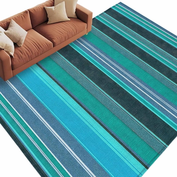 Teal Green Striped Area Rug 8x10 Washable Rug Non Slip Modern Farmhouse Rustic Geometric Lines Large Area Rug Soft Stainresistant Indoor Floor Carpet for Living Room Bedroom Home Office Dining Room