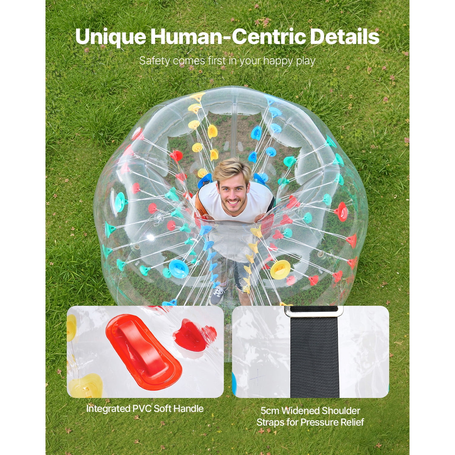 KFFKFF Bubble Soccer Balls Single Pack, 5FT/1.5M Diameter, 0.8mm PVC Thickness, Human-Sized Hamster Zorb Ball, Ideal for Outdoor Team Sports and Games, Multicolored Garden and Park Toy