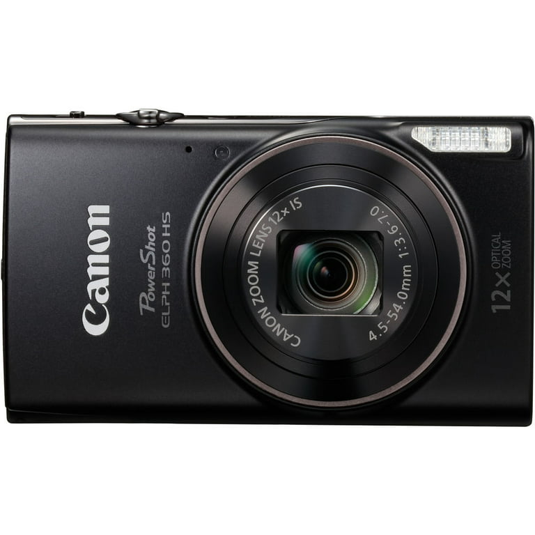 Canon PowerShot ELPH 360 Digital Camera (Black) 1075C001 - 16GB Essential  Kit 