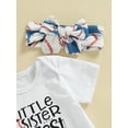 thumbnail image 5 of Wassery Baby Girls Summer Outfit Sets 6M 12M 18M 24M Infant Girls Jumpsuit Set White Short Sleeve Letter Print Romper + Baseball Print Shorts + Headband, 5 of 7