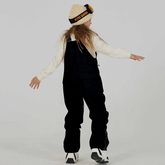 YMNXA Big Kids Boys Girls Adjustable Strap Thermal Bib Pants With Knee Solid Color Thickened Warm Overalls For Outdoor Outdoor Activities And Skiing Black 4-5 Years