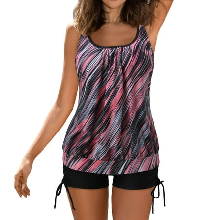Womens Swimsuits Tankini 2 Piece Tops with Boyshorts Loose Fit Print Purple Women s Swimwear XL