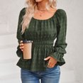 thumbnail image 4 of Blusa de manga larga con cintura fruncida, camisa de mujer con volantes y cuello redondo, blusa de manga larga con volantes, la mejor en su clase, 4 of 9
