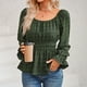 thumbnail image 4 of Blusa de manga larga con cintura fruncida, camisa de mujer con volantes y cuello redondo, blusa de manga larga con volantes, la mejor en su clase, 4 of 9