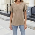thumbnail image 6 of tarylea Tops for Women Short Sleeve Ruched Lace Insets Scoop-Neck Tee Shirts Loose Fitting Comfy Summer Casual Blouse, 6 of 7