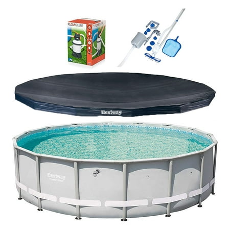 Bestway 16 Foot Power Steel Pro Frame Pool & Cover w/ Filter Pump & Cleaning (Best Way To Clean Baked On Grease)