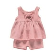 thumbnail image 2 of Girls Cotton Linen Sets Two Piece Lightweight Outfits 6M-4Y Toddlers Kids Sleeveless Tank Tops and Shorts Solid Going-Out Loungewear Set, 2 of 3