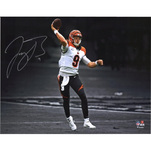 Joe Burrow Cincinnati Bengals Autographed 11" x 14" White Jersey Throwing Spotlight Photograph - Fanatics Authentic Certified