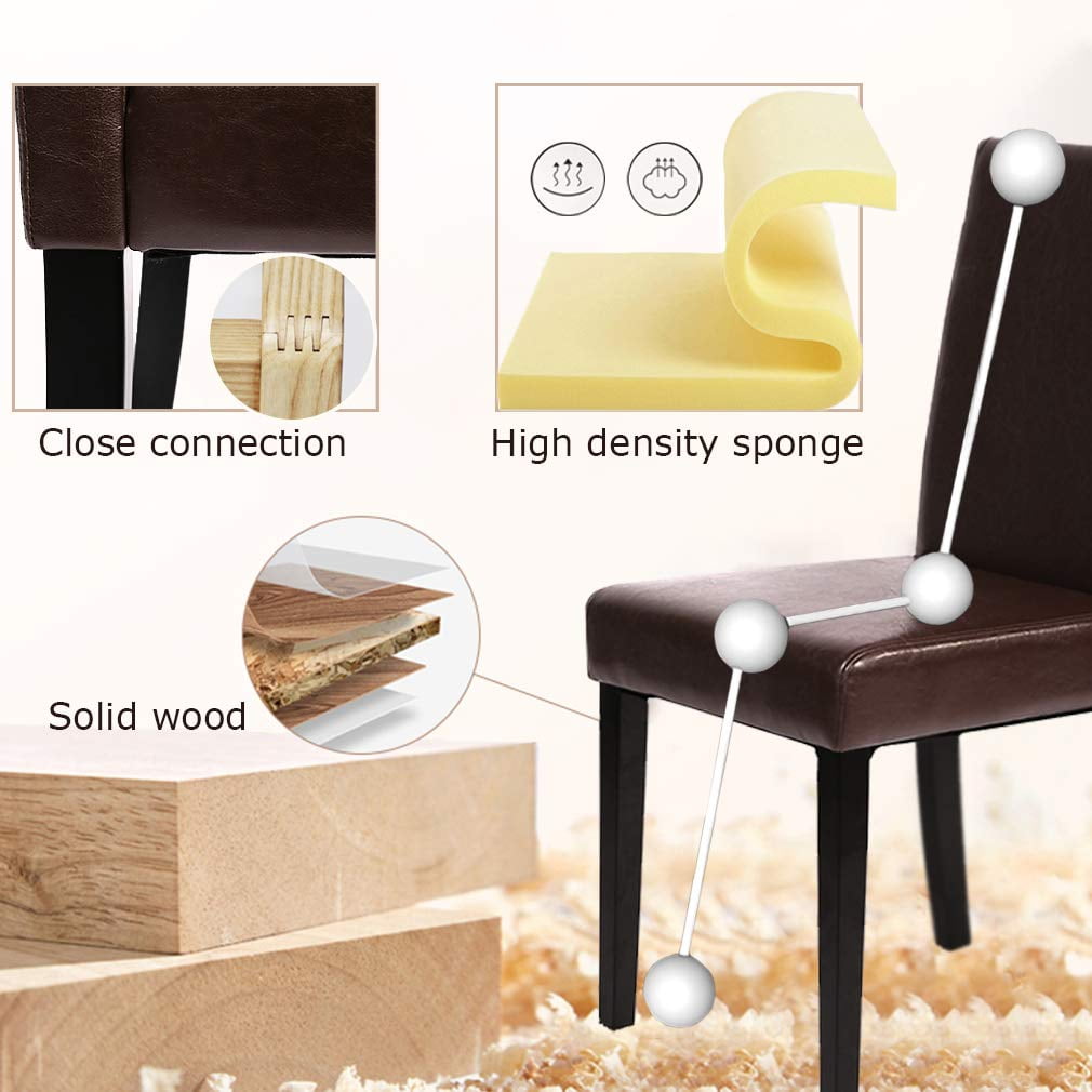 Set of 4 Brown Leather Contemporary Elegant Design Dining Chairs Home Room