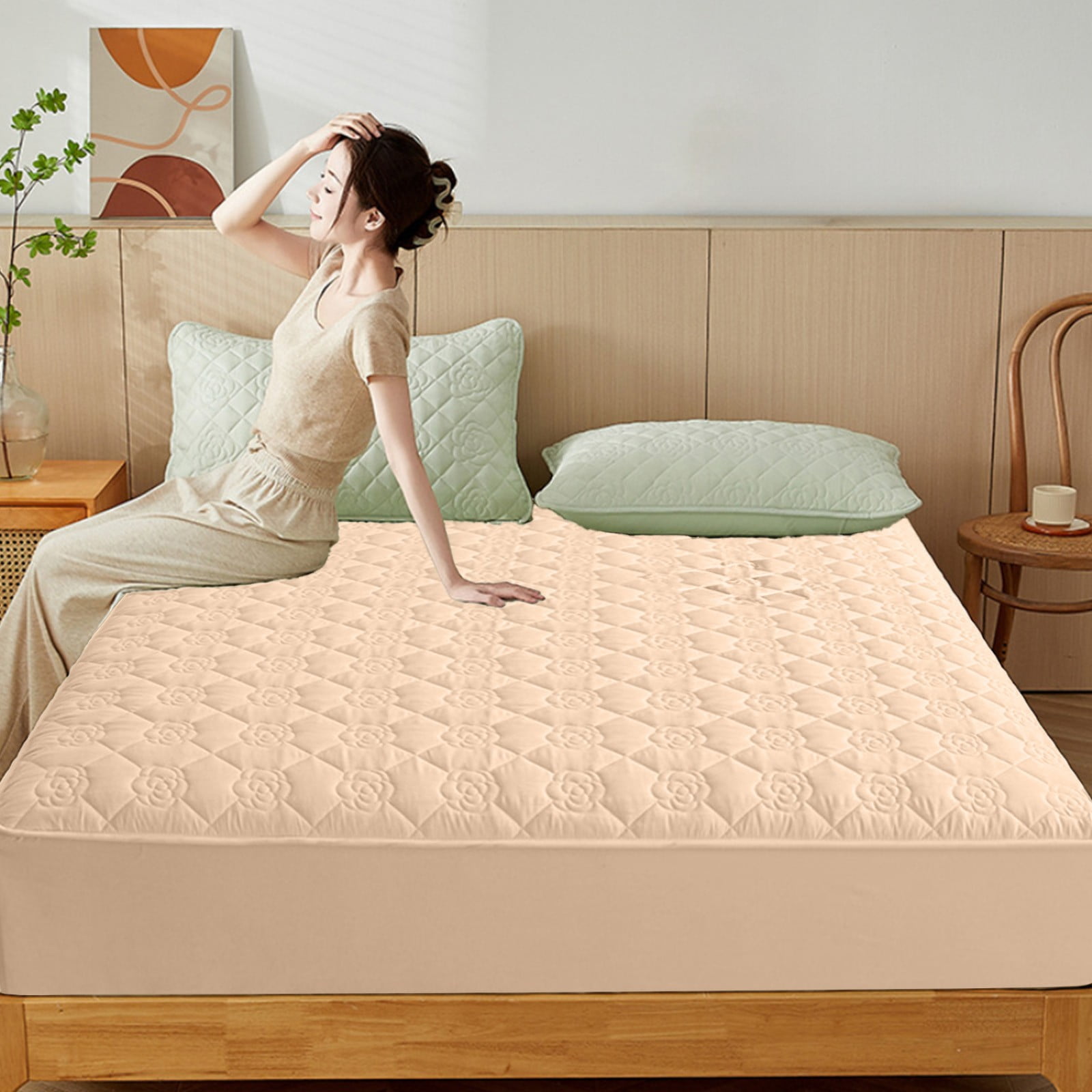 Hmgxay Waterproof Bed Sheet, Comfortable Soft Thickened Intercalated Breathable Washed Cotton Mattress Protective Cover, Fitted Mattress Pad for All Seasons(78.7x59 Inches)