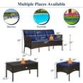 thumbnail image 3 of Costway 3PCS Patio Rattan Furniture Set 3-Seat Sofa Cushioned Table Garden Navy, 3 of 10