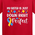 thumbnail image 4 of Inktastic My Sister is Just Down Right Perfect Down Syndrome Awareness Ribbon Youth T-Shirt, 4 of 5