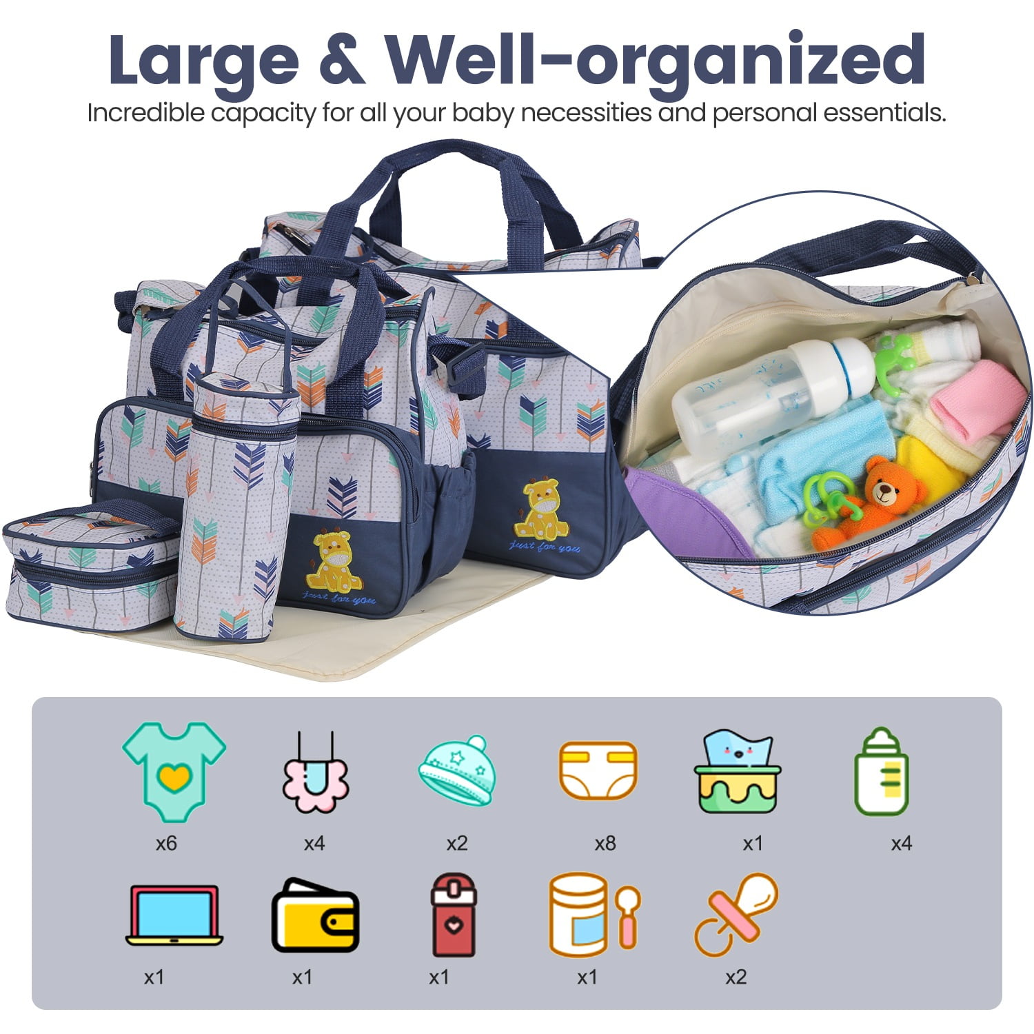 TeqHome 5Pcs Baby Diaper Bag Tote Portable Baby Bag with Diaper Pad Food Bag Bottle Bag Travel Tote Bags for Mom Dad Coffee