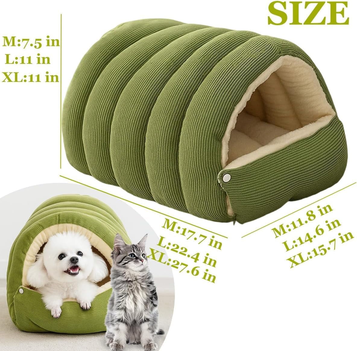 Winter Cat Cave Bed, Warm Fluffy Pet Bed with Removable Cushion for Indoor Cats and Small Dogs, Washable Anti-Slip Cat House in Multiple Colors and Sizes