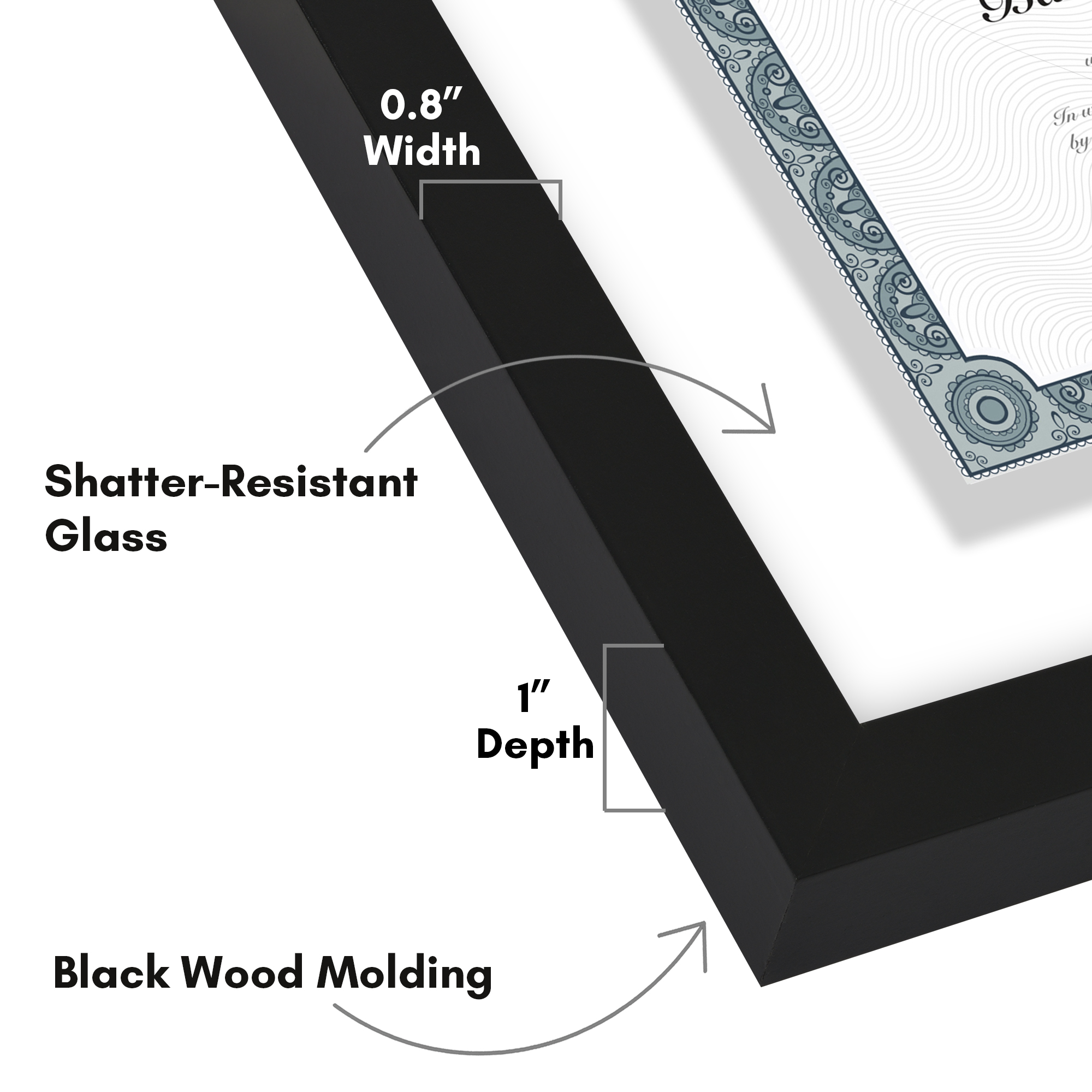 Americanflat 12.5x15 Diploma Frame with Shatter-Resistant Glass Floating Made Signature Float Frames - Black